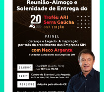 Reunião-Almoço do Centro Empresarial de Flores da Cunha terá participação de Neco Argenta e entrega dos Troféus ARI Serra Gaúcha